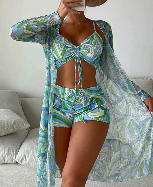 TRUDI I BEDRUCKTES 3-TEILIGES BIKINI-SET