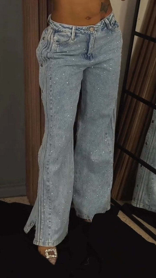 Button-Down Strass-Jeans